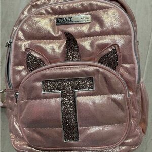 Justice Shimmering Pink Backpack with Glitter Accents